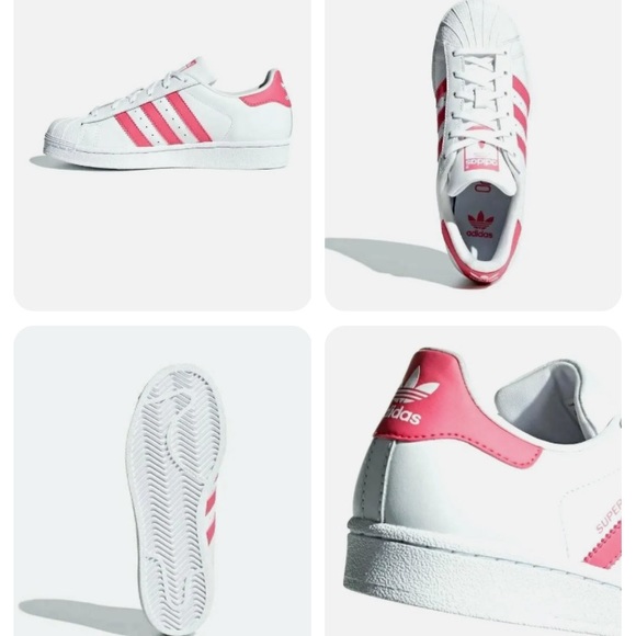 Adidas Youth Original Superstar J Leather White Pink Big Kids CG6608 - Picture 4 of 16